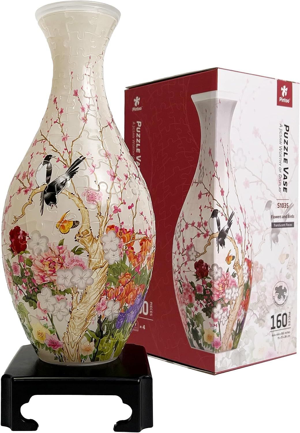 商品 ピントー Pintoo 160ピース 3D立体花瓶パズル 花の香りにさえずる鳥 11X11x24cm 生け花 水栽培 プレゼント インテリア S1035