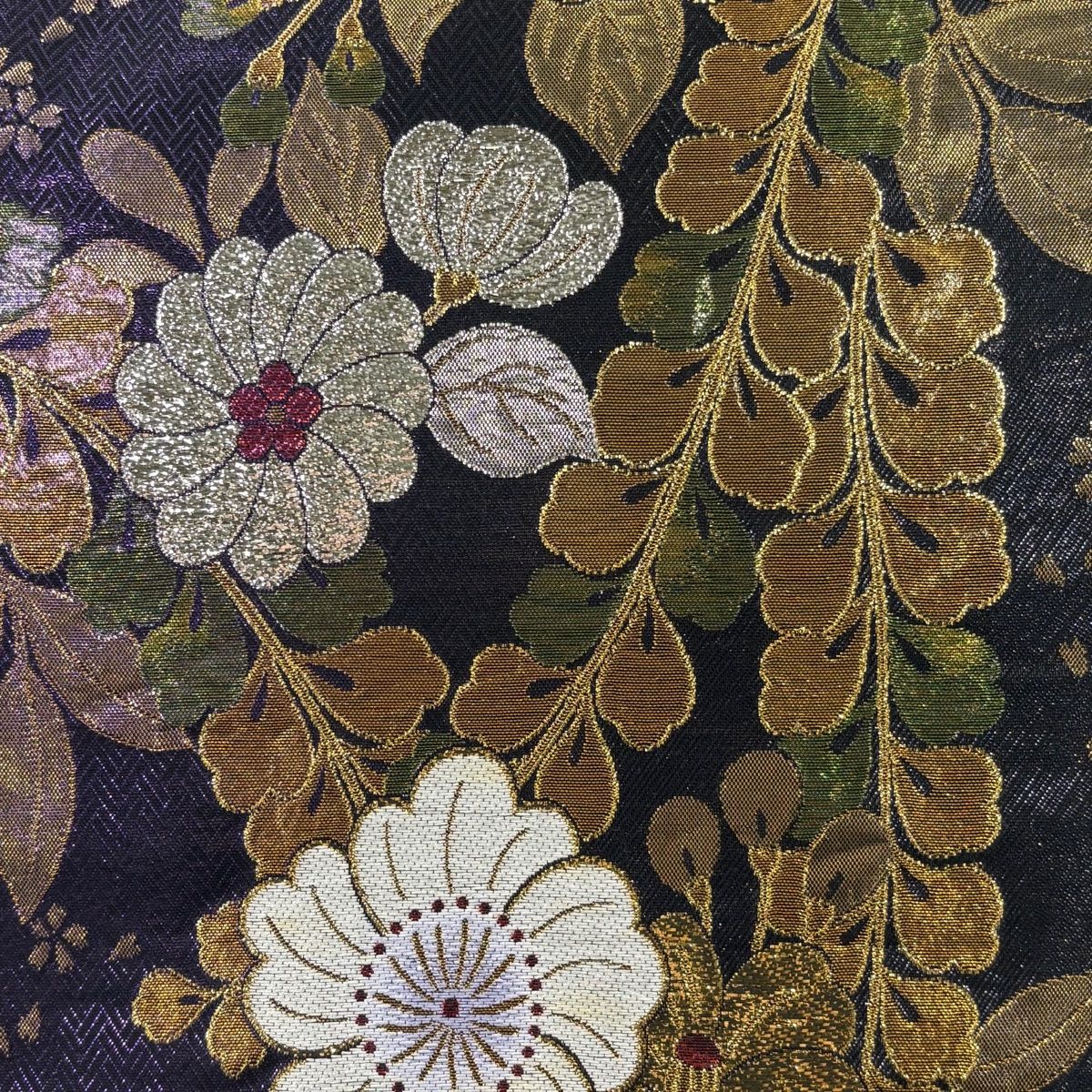 袋帯 美品 秀品 やまと 辻が花柄 金銀糸 茶紫 六通 正絹 【中古