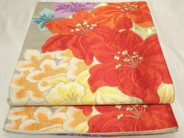 平和屋着物◎六通柄袋帯 唐織 草花文 金銀糸 正絹 逸品 CAAY8811in