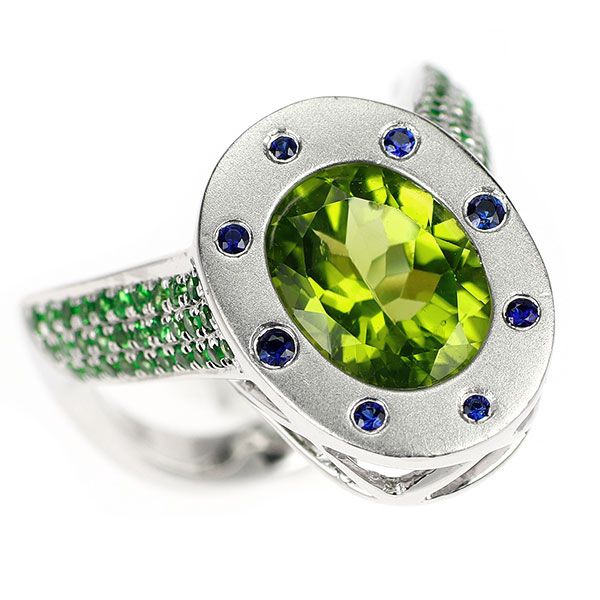 カラッチ K18WG ペリドット サファイア グリーンガーネット リング  