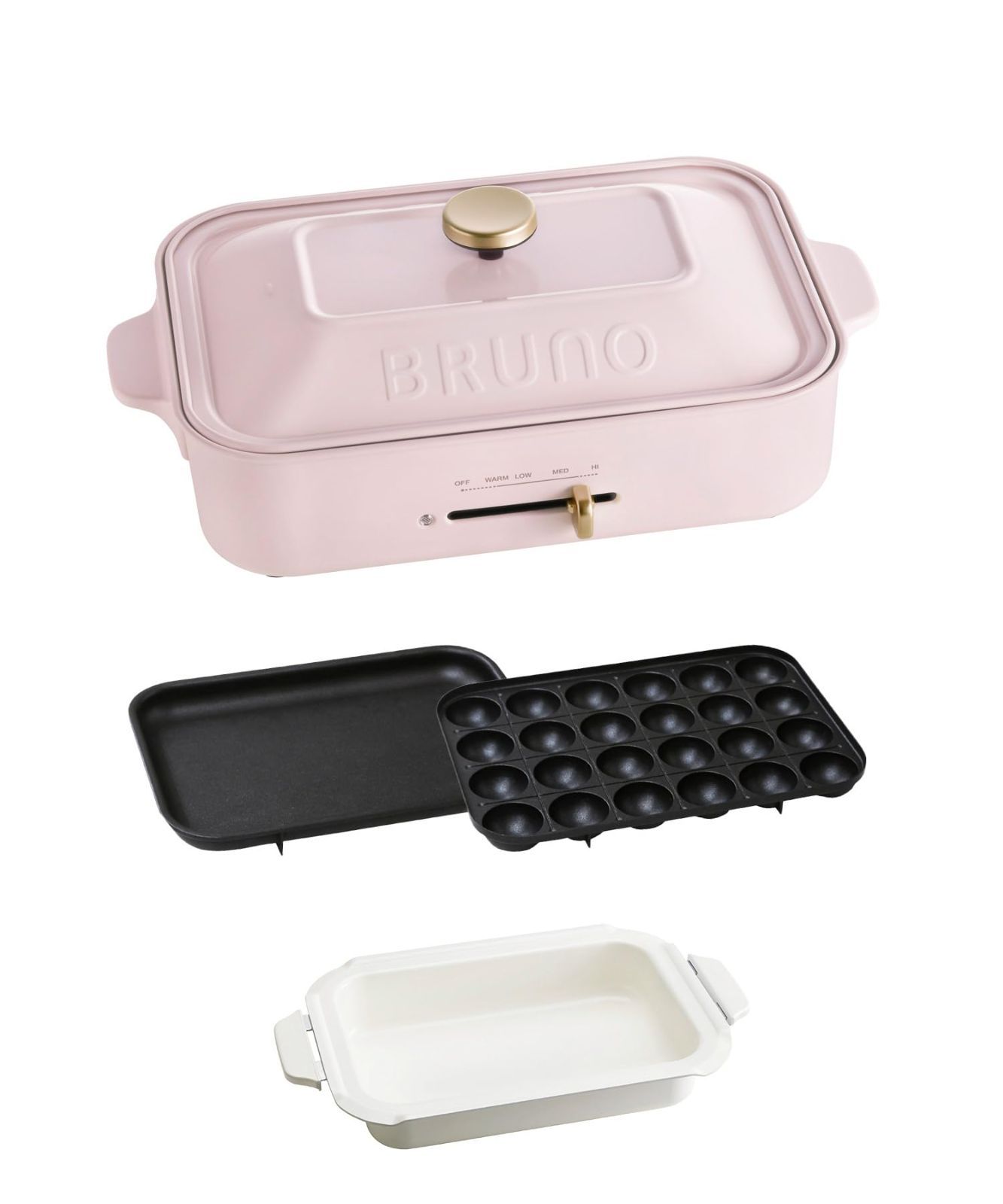 BRUNO ブルーノ コンパクトホットプレート 本体 プレート3種 たこ焼き セラミックコート鍋 平面 焼肉 おしゃれ かわいい これ1台 一台 蓋 ふた付き 1200w 温度調節 洗いやすい 1人 2人 3人用 小型 ひとり暮らし にも A4