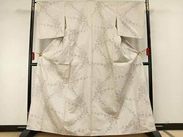 平和屋着物 上質な紬 単衣 草花文 正絹 AABA7620fy