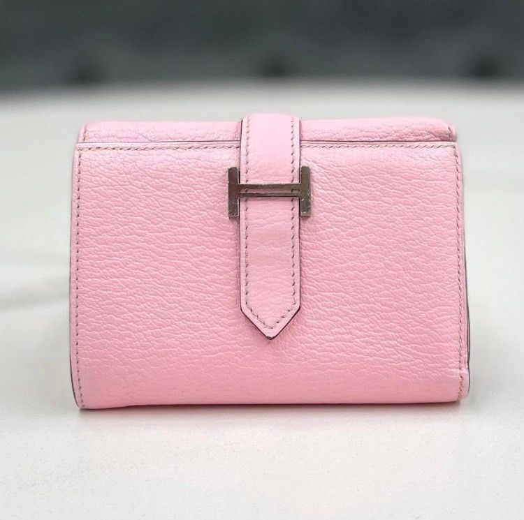 エルメス　ベアンデュプリ　三つ折り　ネイビー　ピンク　長財布　【赤字価格】 希少カラー】エルメス ベアンデュプリ 三つ折り 長財布 シェーブル