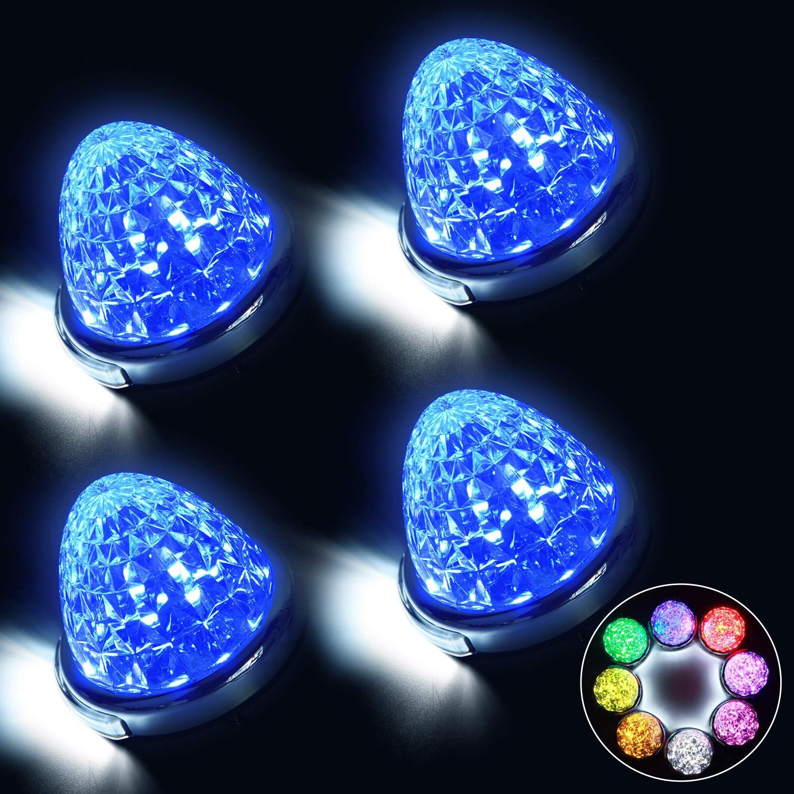 Color ブルー_Size 4個セット REPTICO LEDサイドマーカーランプ 24V トラック用 路肩灯 ブルー Blueクリアレンズ 8面クリスタルカット LEDマーカー ダウンライト 高輝度 色選択可 16連LED無 性 取付簡単 耐高温PC素材