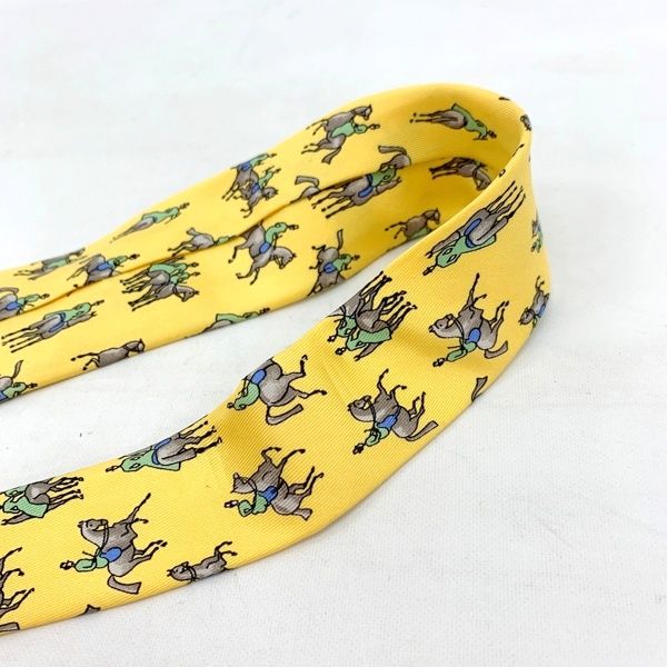 HERMES ネクタイ 7599 美品 シルク ホース 馬 乗馬 総柄 通勤 ビジネス