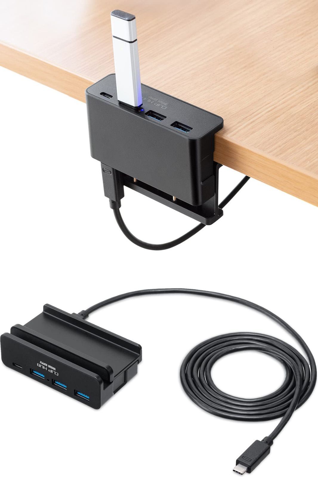 新品 サンワダイレクト USBハブ クランプ USB-A×3・USB-C×1 バスパワー 1.5mケーブル USB-C接続 ブラック 400-HUBC065NBK