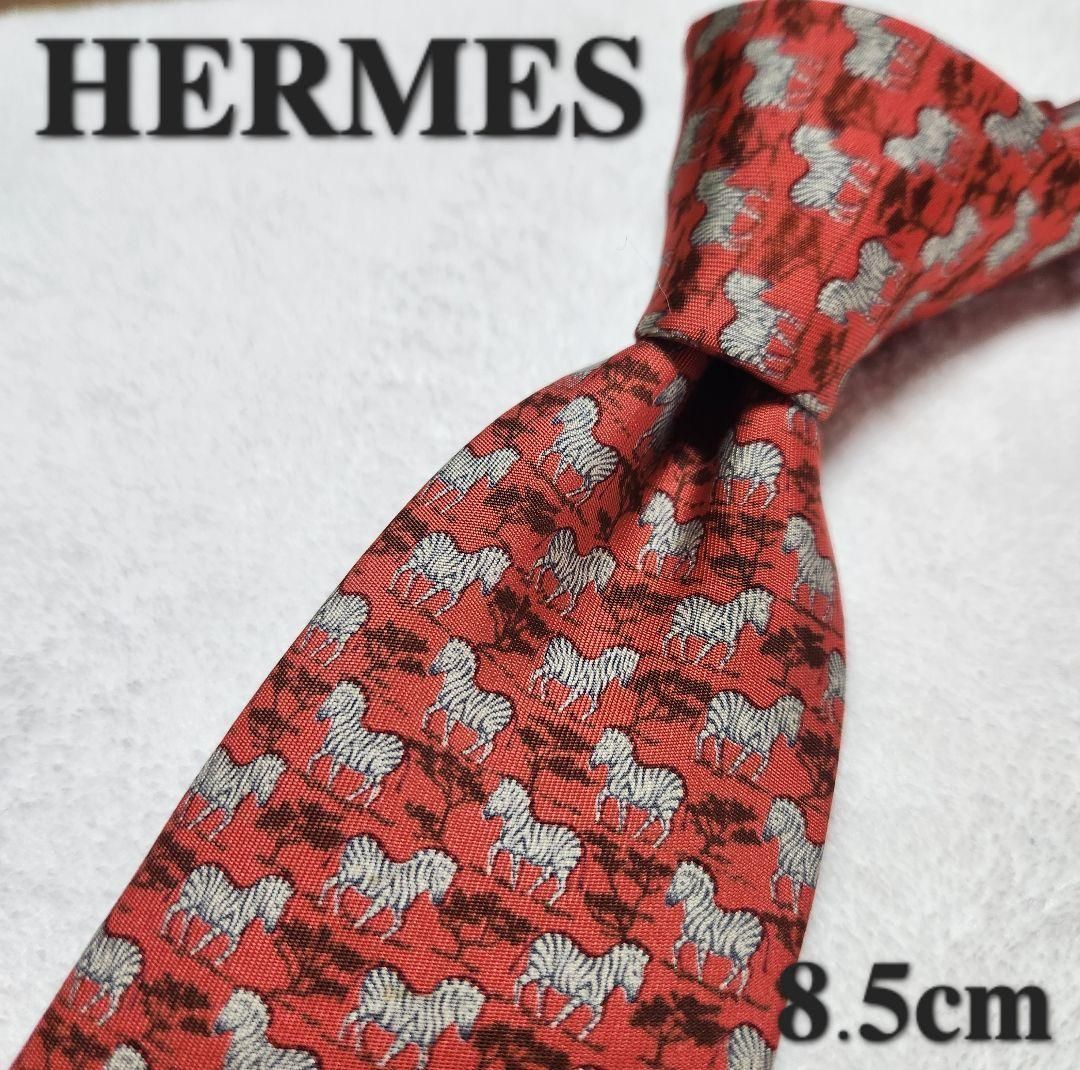 HERMES】エルメス ハイブランドネクタイ 赤 シマウマ フランス メンズ