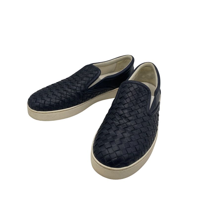 【正規品:本革】ボッテガヴェネタ　スリッポン ボッテガヴェネタ レザー イントレチャート スリッポン 40 ヤケあり 黒