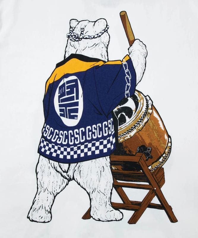 新品 メンズ ゴースローキャラバン go slow caravan 半袖 Tシャツ 半袖Tシャツ ティーシャツ 和太鼓 太鼓 法被 はっぴ 祭 クマ 熊 ユニセックス レディース 白 ホワイト グリーン ミント