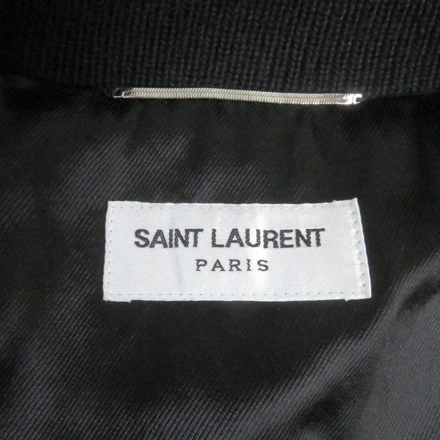 極美品□SAINT LAURENT PARIS サンローランパリ 2021年製 661008 シェブロンストライプ 中綿入り レザー ボンバージャケット ブラック 46 イタリア製 正規品 メンズ