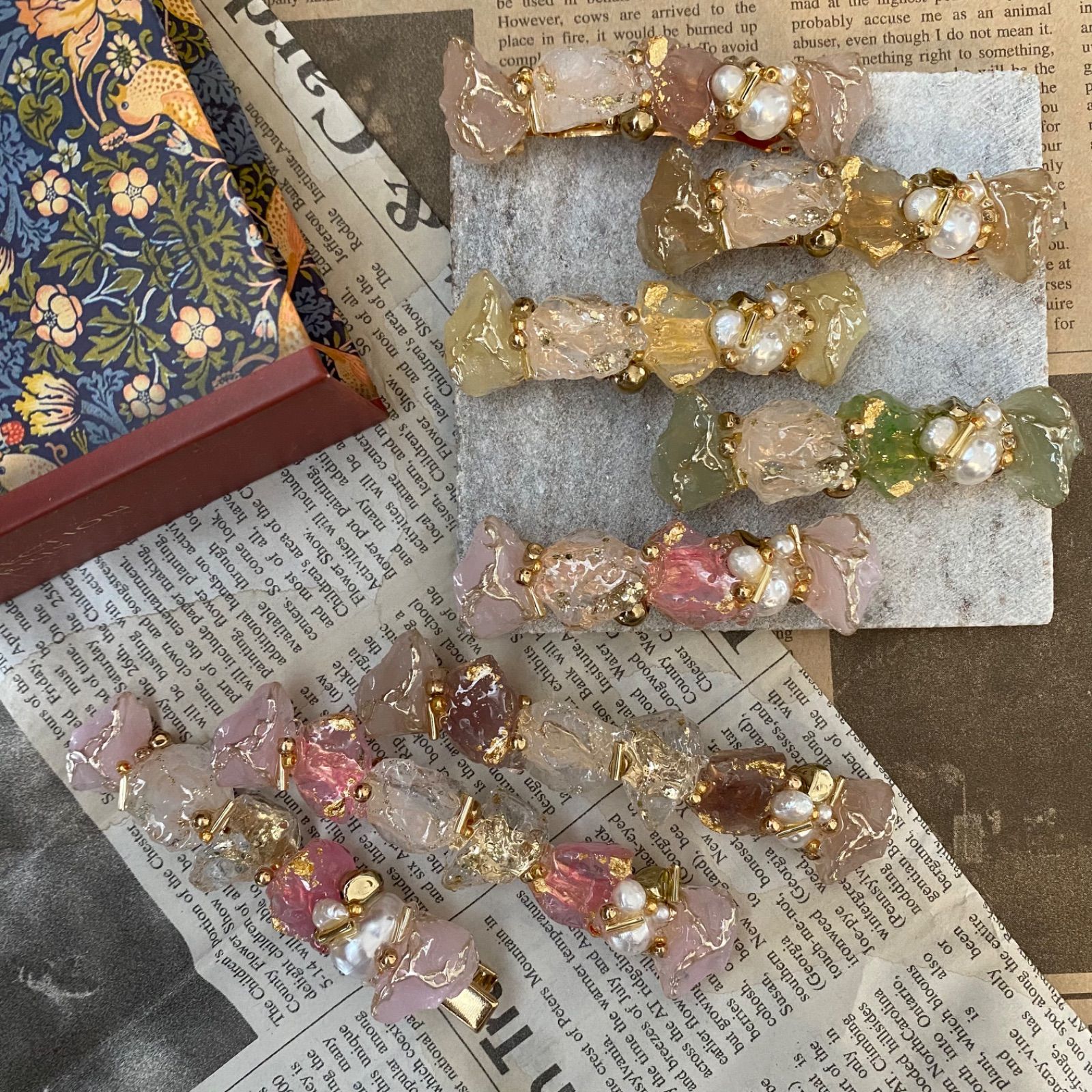 ハンドメイドバレッタ ハンドメイドヘアクリップ 鉱石バレッタ 