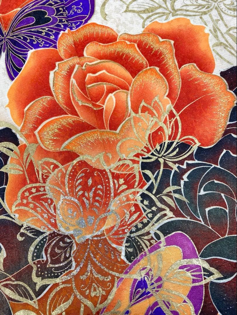 振袖 豪華 銀通し 刺繍 金彩 グリッター箔 薔薇 身丈170cm 撥水加工済 