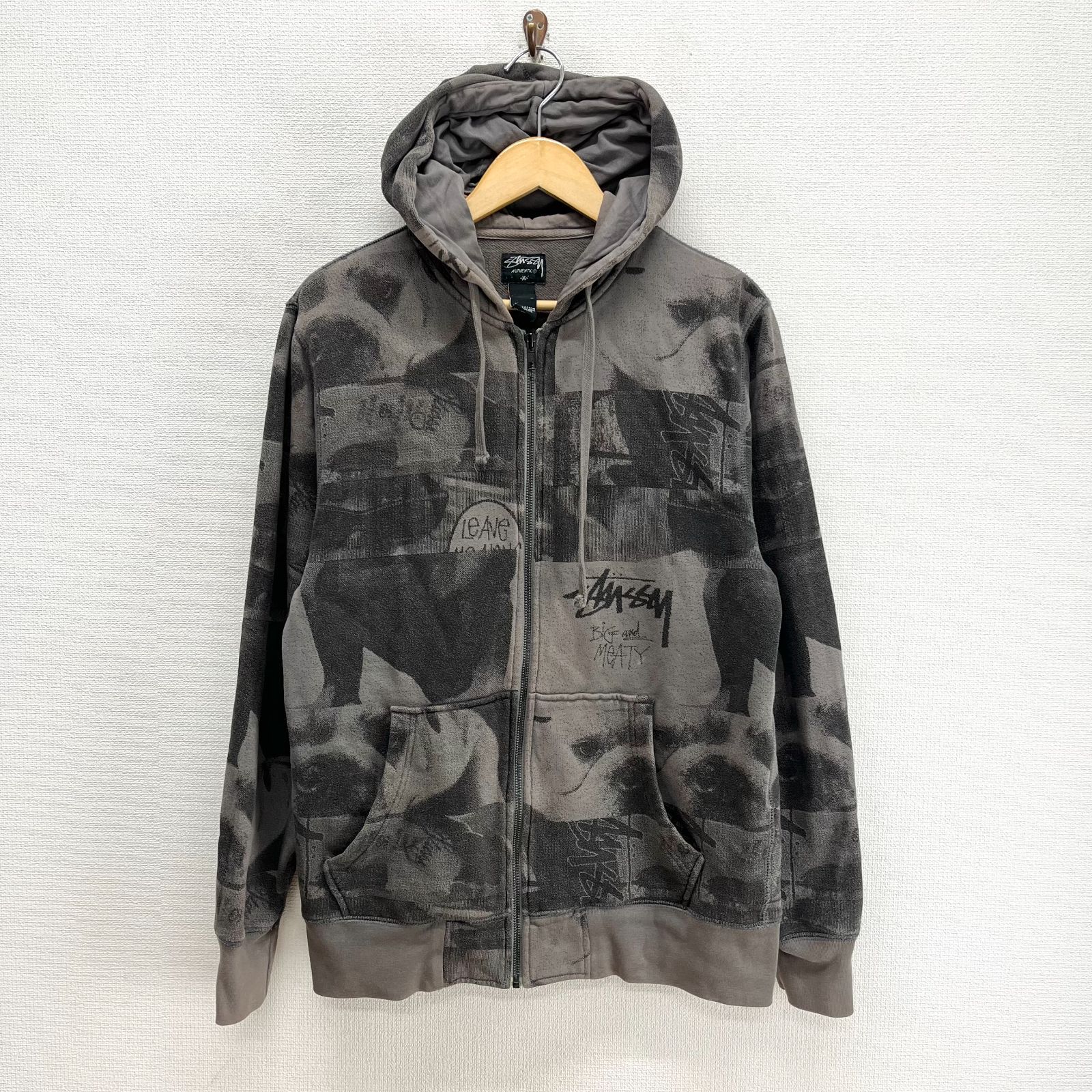 STUSSY ステューシー 総柄 ジップアップパーカー スウェット M 