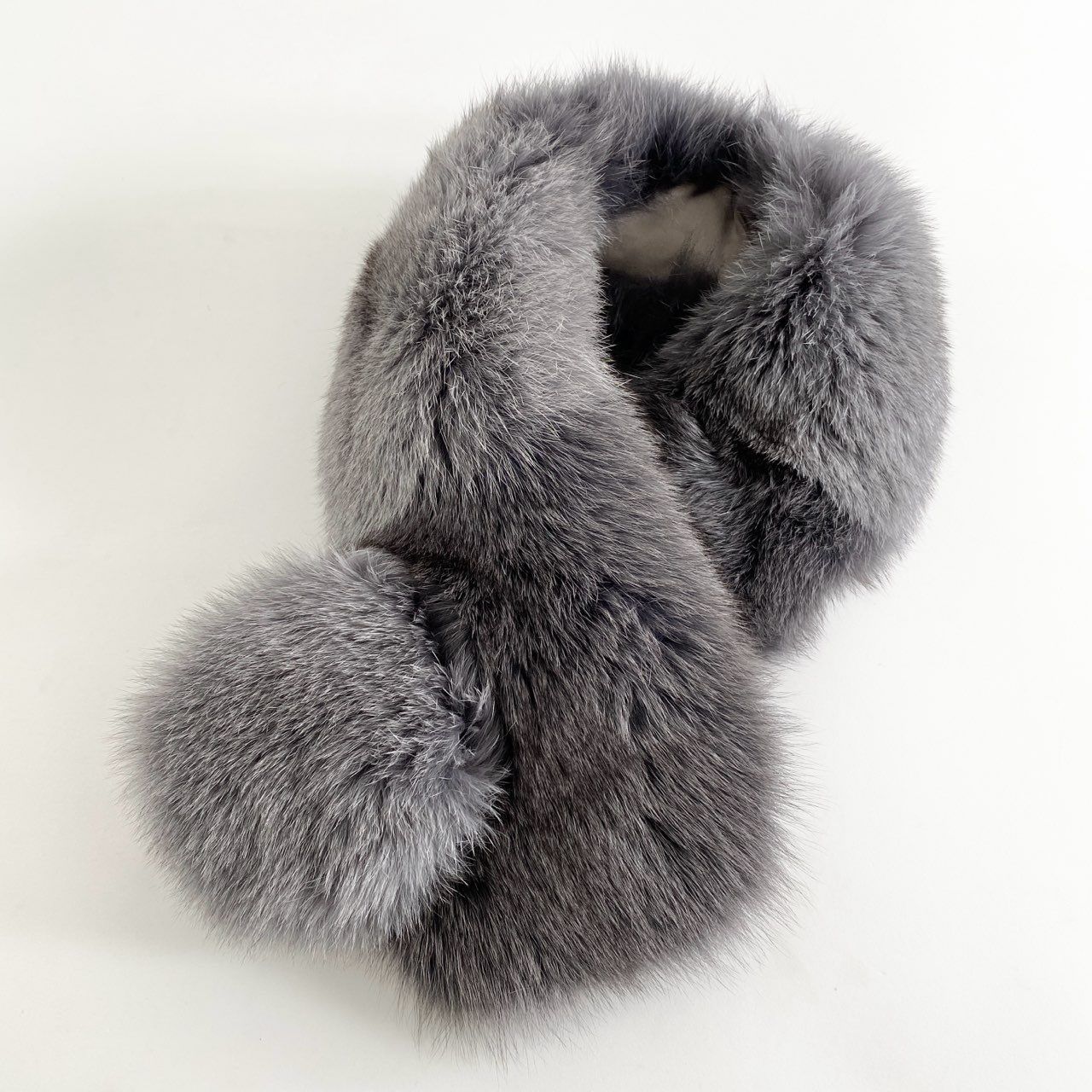 C6055【☆最高級毛皮☆】Moonbat Fur*フォックス*リアルファー*本毛皮*スタンドカラー*オーバーコート*サイズ11/M相当*グレージュ系