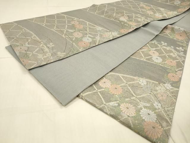 平和屋着物＊夏物 六通柄袋帯 草花文 金銀糸 正絹 逸品 DAAT7442cm