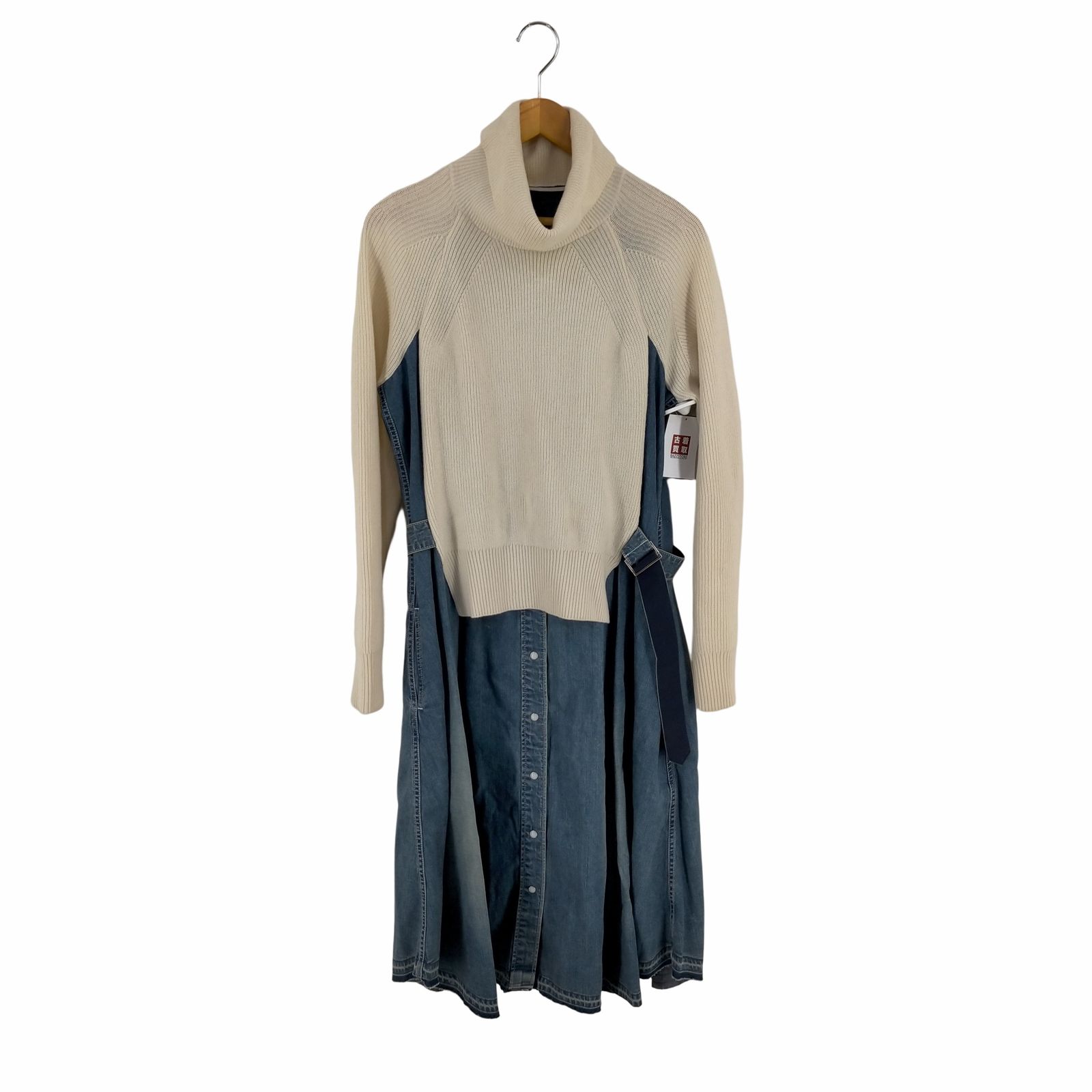 sacai タートルネックニット ドッキング デニム長袖ワンピース サカイ Sacai タートルネックニットドッキングデニムワンピース