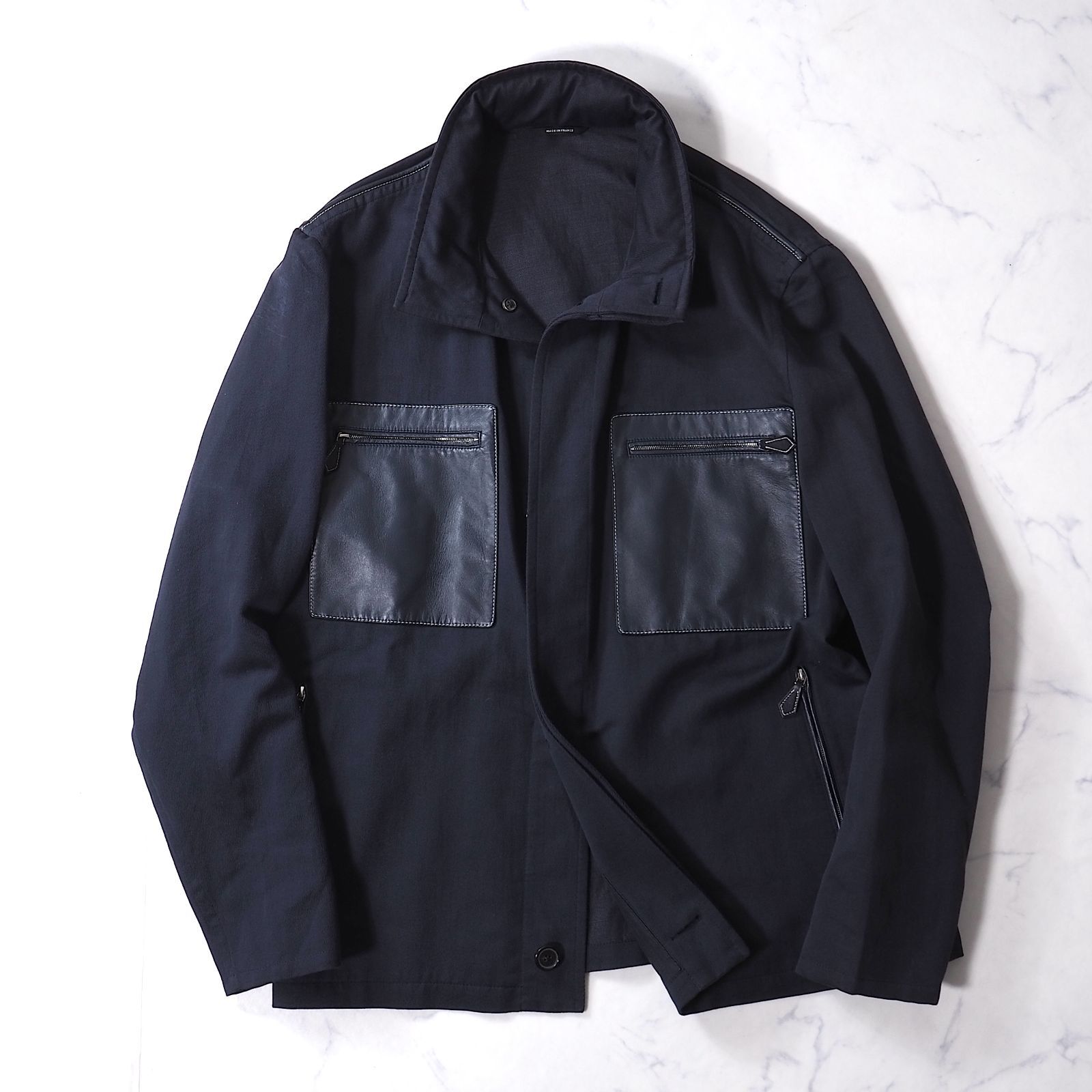 美品 エルメス HERMES フランス製 レザーポケット スタンドカラー 