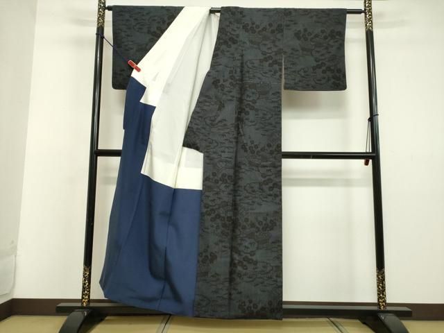 平和屋着物●結城紬　100亀甲　雲取り風景花文　正絹　逸品　DAAS3510ps 平和屋着物○結城紬 100亀甲 雲取り風景花文 正絹 逸品 DAAS3510ps