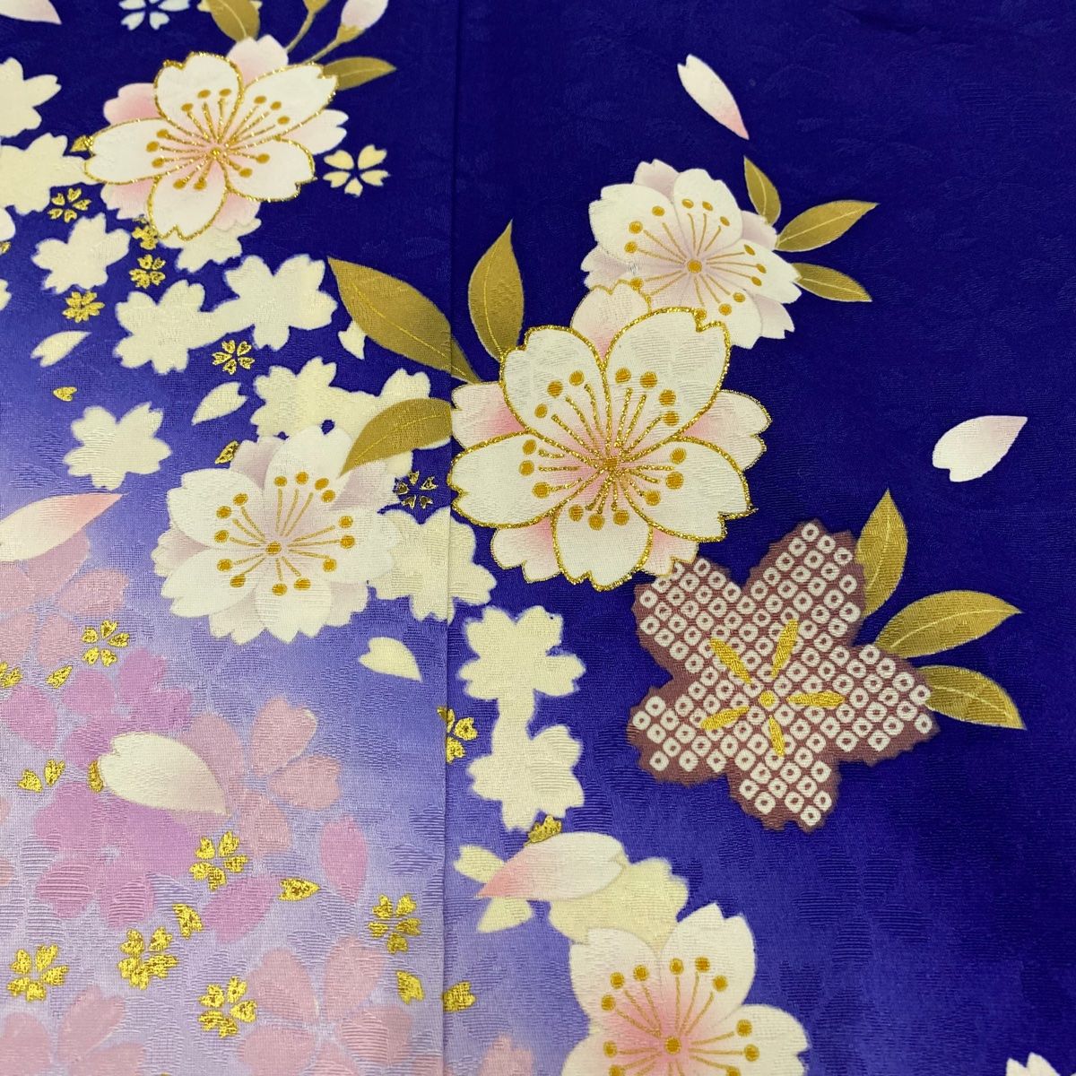 振袖 身丈160cm 裄丈63cm S 袷 桜 流水 金彩 ラメ 青紫 正絹