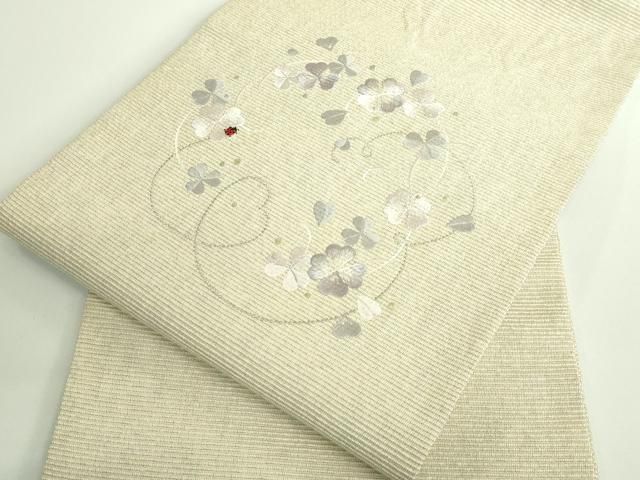 平和屋着物■極上　九寸名古屋帯　総刺繍　てんとう虫　クローバー　金銀糸　逸品　DZAA9263kh5 平和屋着物□極上 九寸名古屋帯 総刺繍 てんとう虫 クローバー 金銀糸