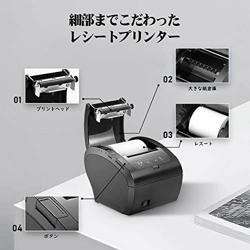 MUNBYN レシートプリンター 感熱式プリンター 高速印刷 USB/Ethe