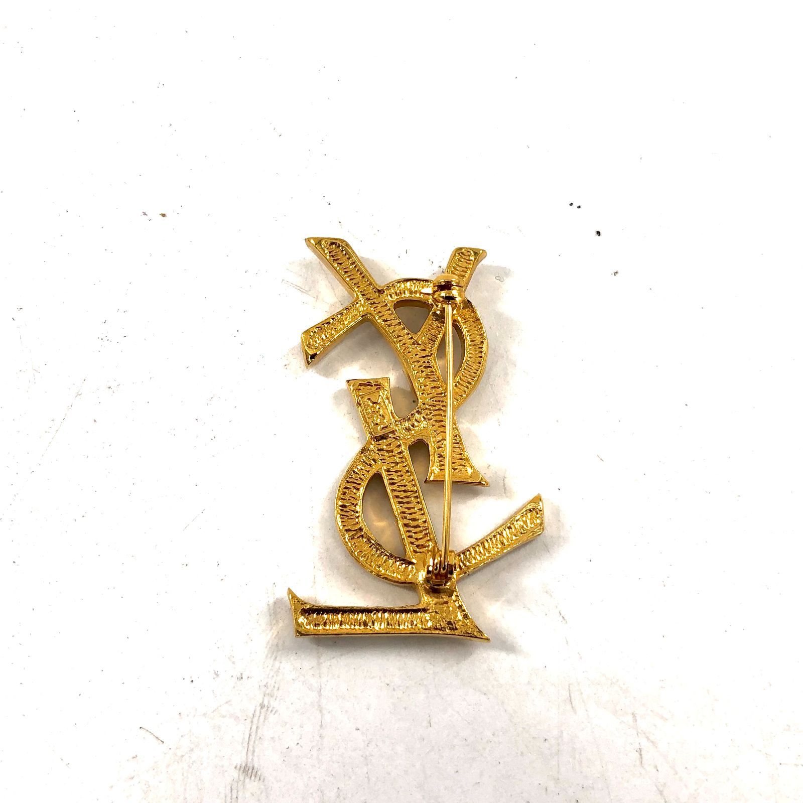 【アンアン】イヴサンローラン ラインストーン ブローチ ゴールド Yves Saint Laurent - 確実正規品 イヴサンローラン ブローチ