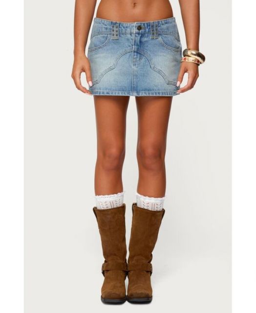 送料無料 アディクテッド レディース スカート ボトムス Womens Tory Western Denim Mini Skirt Blue