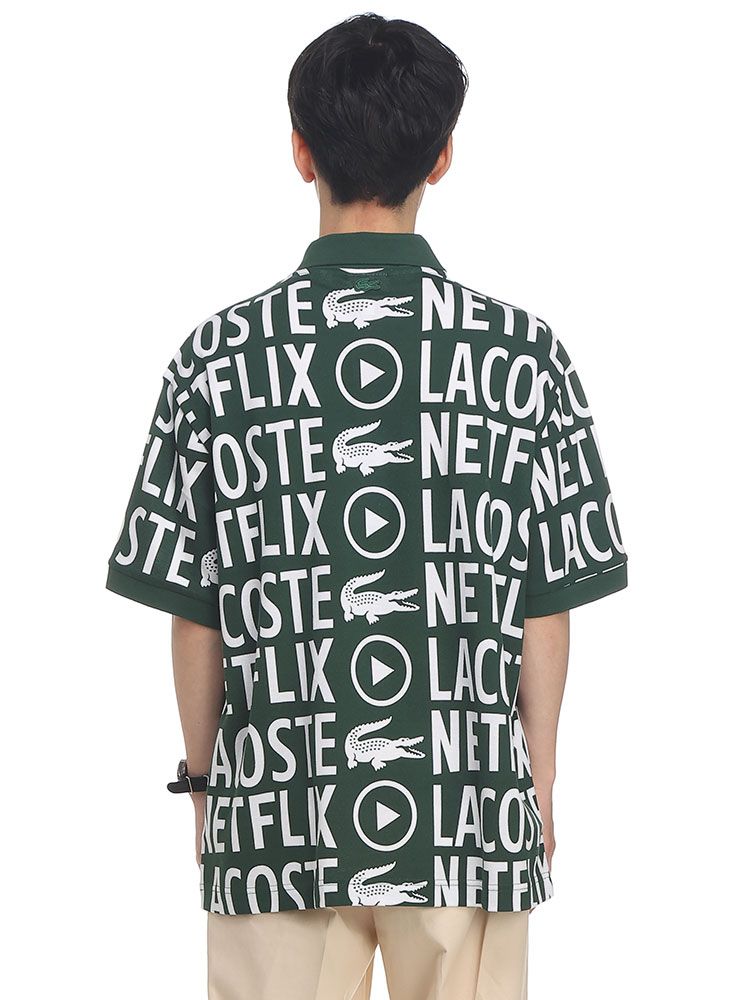 LACOSTE NETFLIX コラボ ポロシャツ ラコステ ポロシャツ NETFLIX コラボ 総柄プリント 半袖 LACOSTE