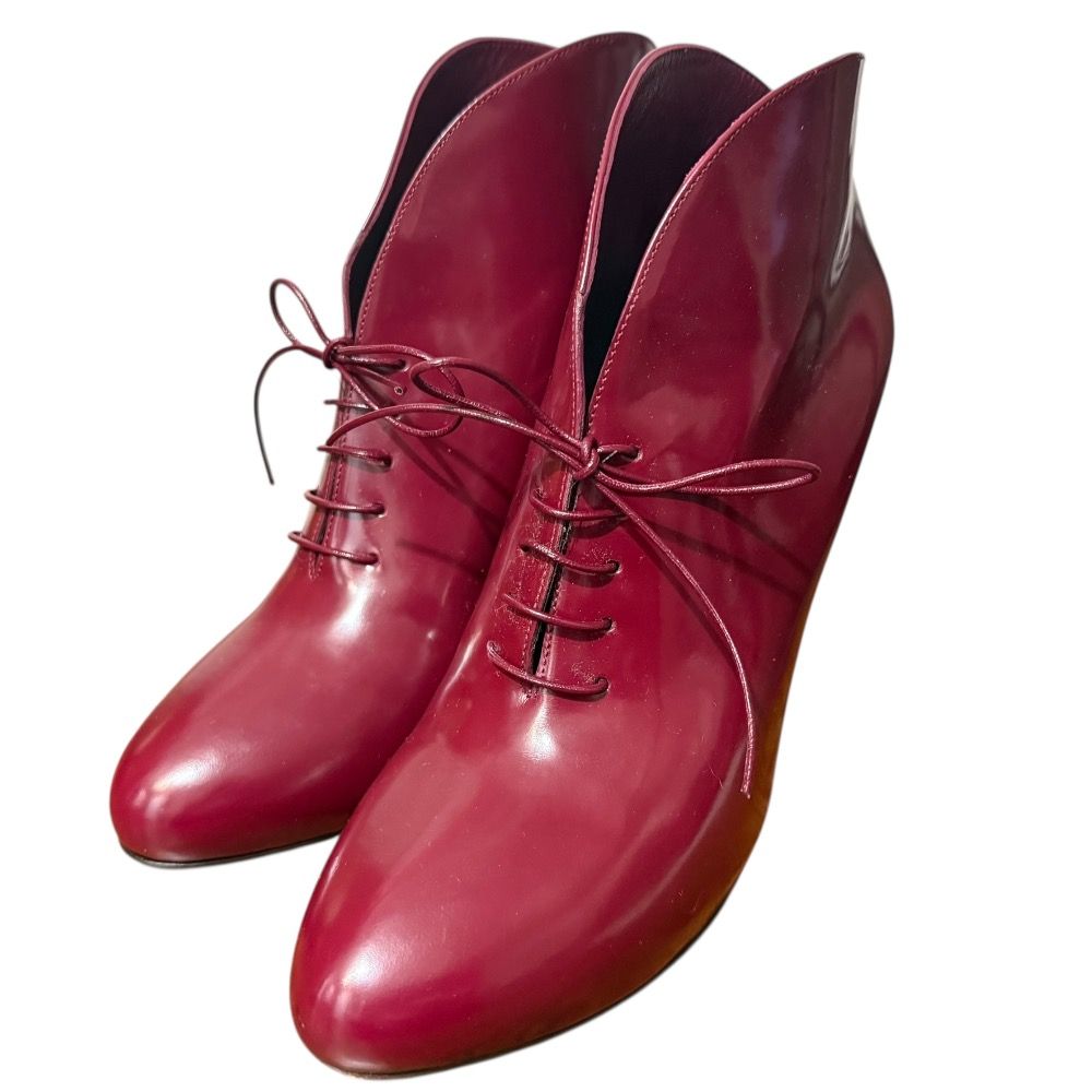 GUCCI グッチ レースアップ ショートブーツ ブーティ サイズ37 1|2 24.5cm ボルドー レディース 古着