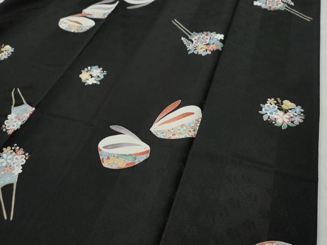 平和屋着物○豪華振袖 簪 ぽっくり下駄 黒地 金彩 正絹 逸品