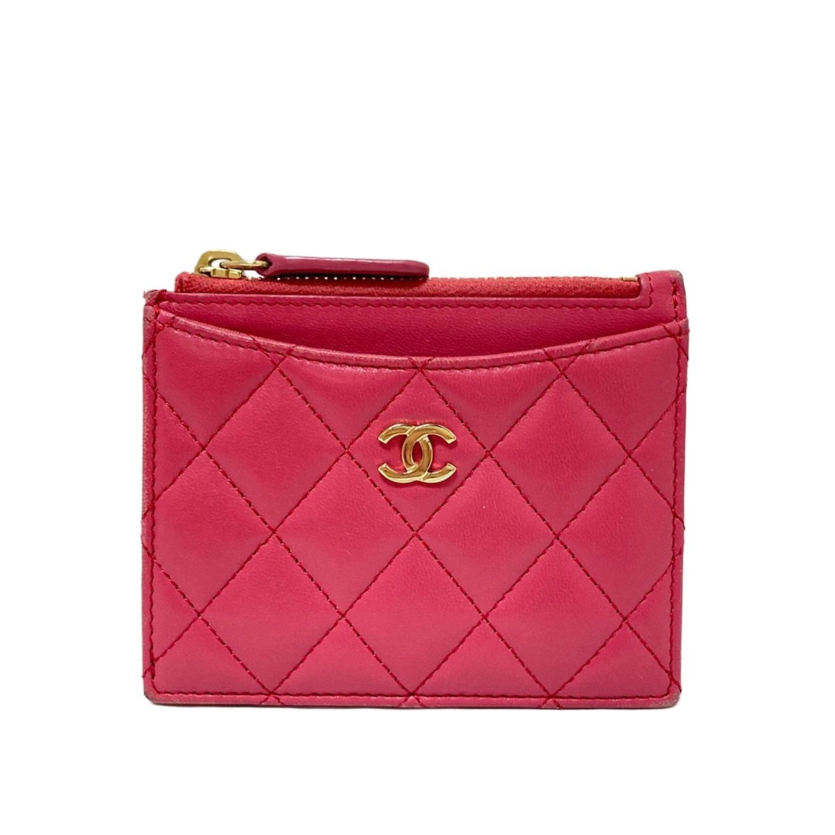 CHANEL シャネル コインケース マトラッセ ピンク ココマーク|ゴールド金具 ラムスキン
