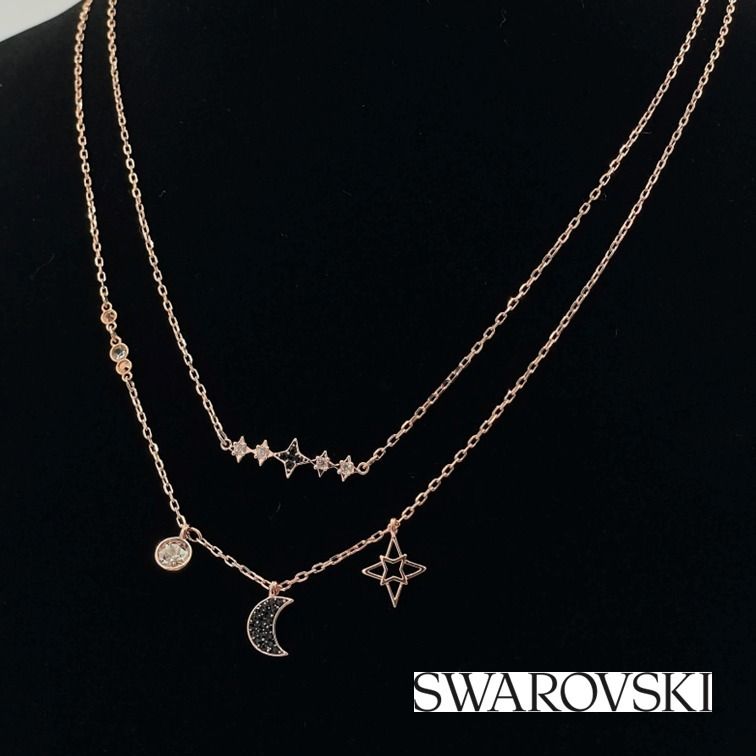 SWAROVSKI スワロフスキー ネックレス 2連 月と星 ローズゴール ギフト - メルカリ