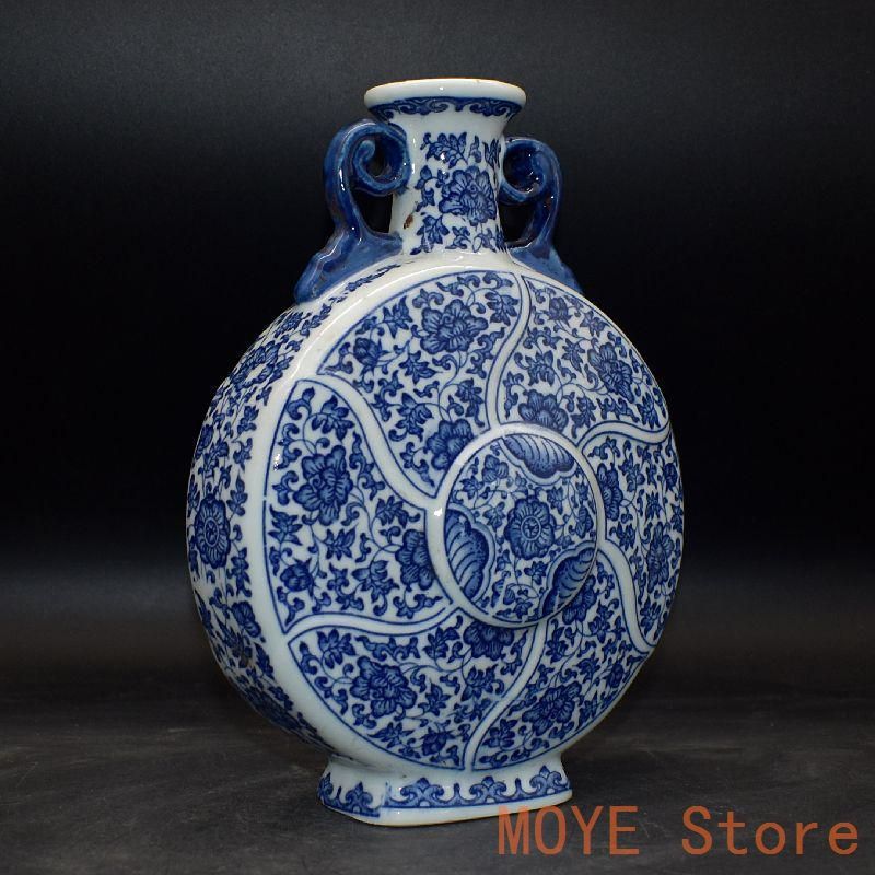 青花纏枝蓮如意抱月瓶 景徳鎮 陶磁器 装飾品 現代工芸品 美術品 置物