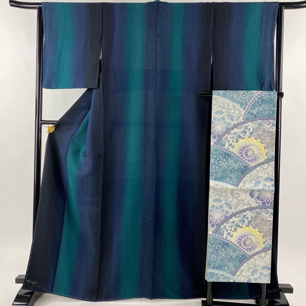 訪問着 身丈161.5cm 裄丈66cm M 袷 袋帯セット ぼかし柄 染め分け 紫  