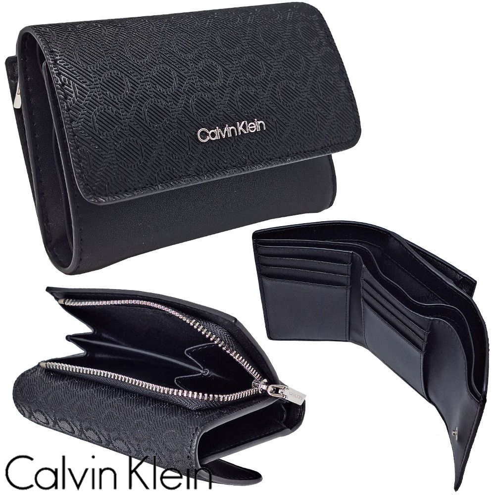 カルバンクライン 三つ折り財布 コンパクト財布 レディース ブラック Calvin Klein LV04F1038G UB1 LV04F1038G-UB1 無料ラッピング可 ギフト プレゼント