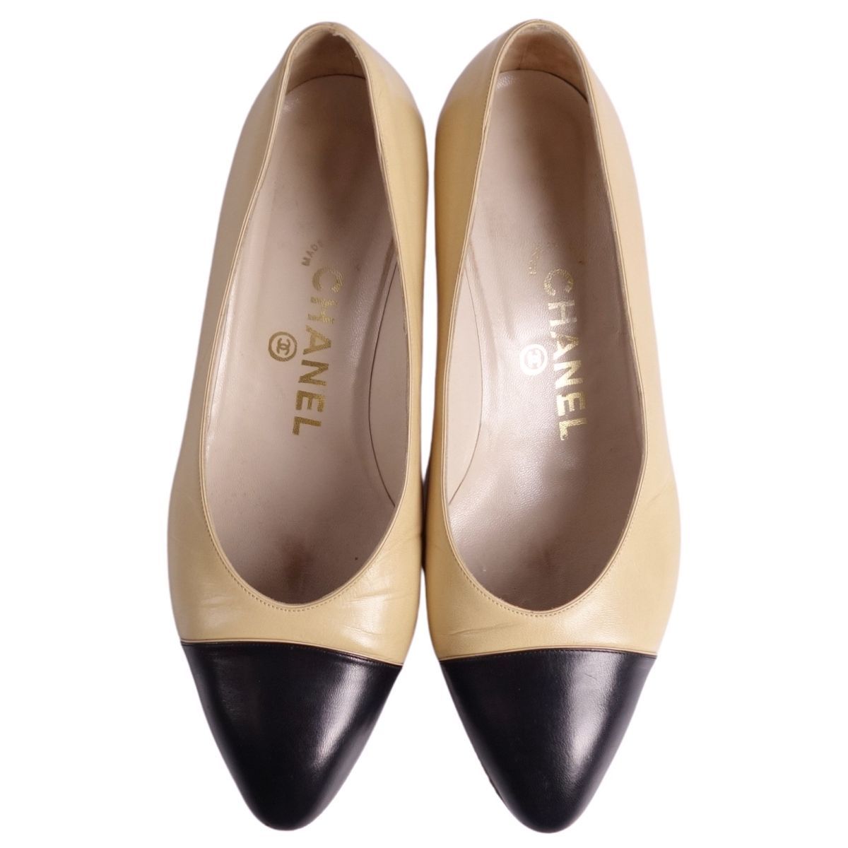 Vintage シャネル CHANEL パンプス バイカラー レザー ヒール シ 割引