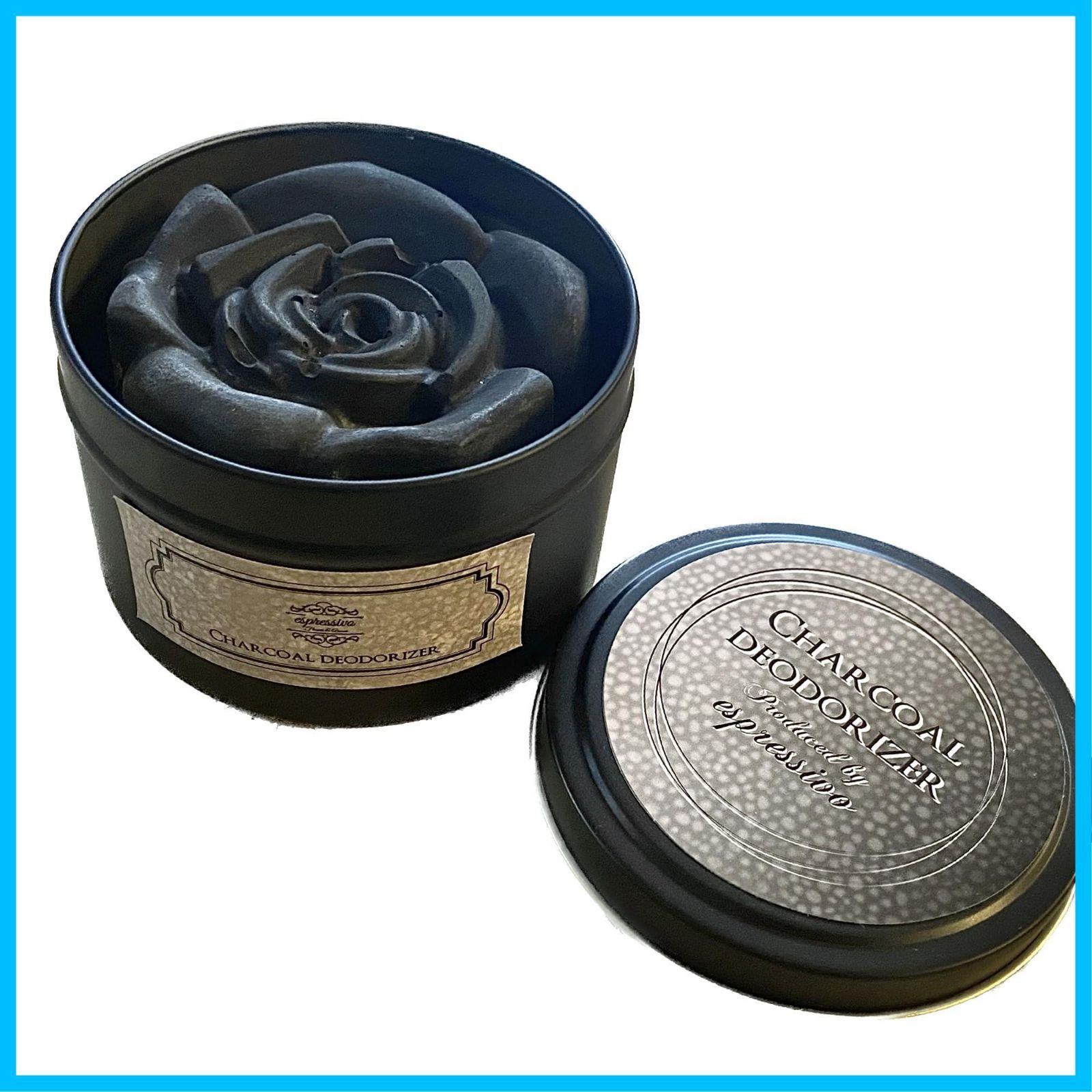 在庫セール 消臭しながらアロマ クローゼット アップサイクル 玄関 冷蔵庫 チャコール 下駄箱 トイレ デオドライザー バラの形のお洒落な炭消臭剤 アンモニア99％減少 ローズ缶 espressivo 炭消臭剤