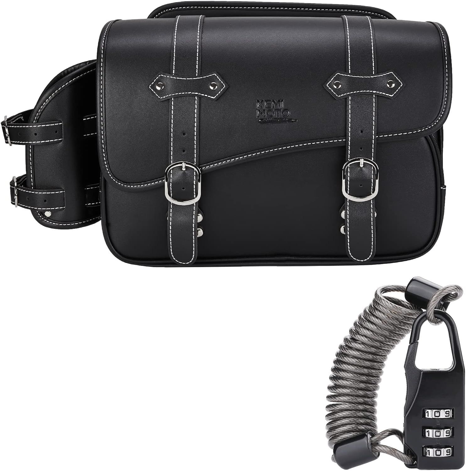 KEMIMOTO バイク サイドバッグ 10L 盗難防止ダイヤルロック付き バイク用 サドルバッグ レブル250 サイドバッグ汎用 防撥水 ドリンクホルダー付属 金具防錆 小物収納 ブラック KM802