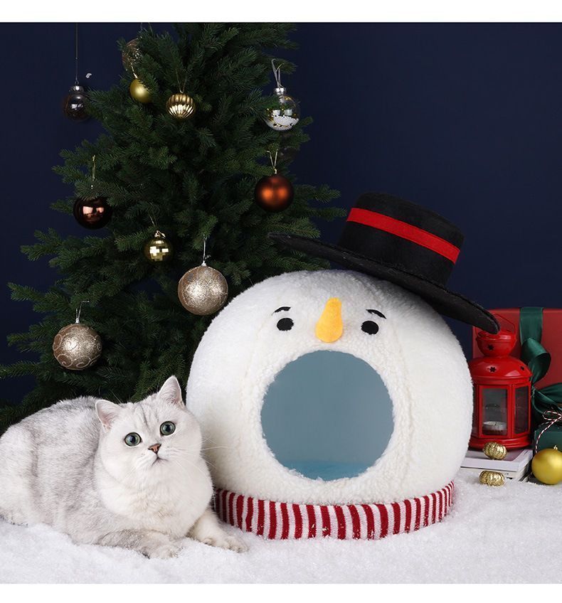 スノーマンベッド クリスマスベッド ペットベット クリスマス 愛犬 Xmas ペットハウス ドッグハウス 雪だるま 取り外し クッション付きプレゼント ベッド 猫 秋 冬 あったか 猫ベッド