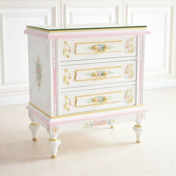 ROCOCO ナイトテーブル ガラス天板付き
