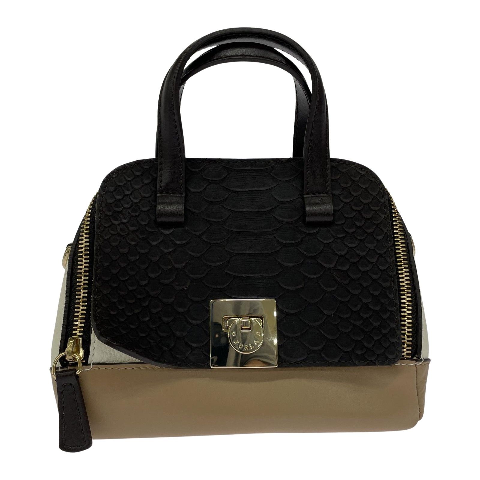 Furla フルラ 切替 2-Wayハンドバッグ/ブラウンン×ホワイト×ベージュ 