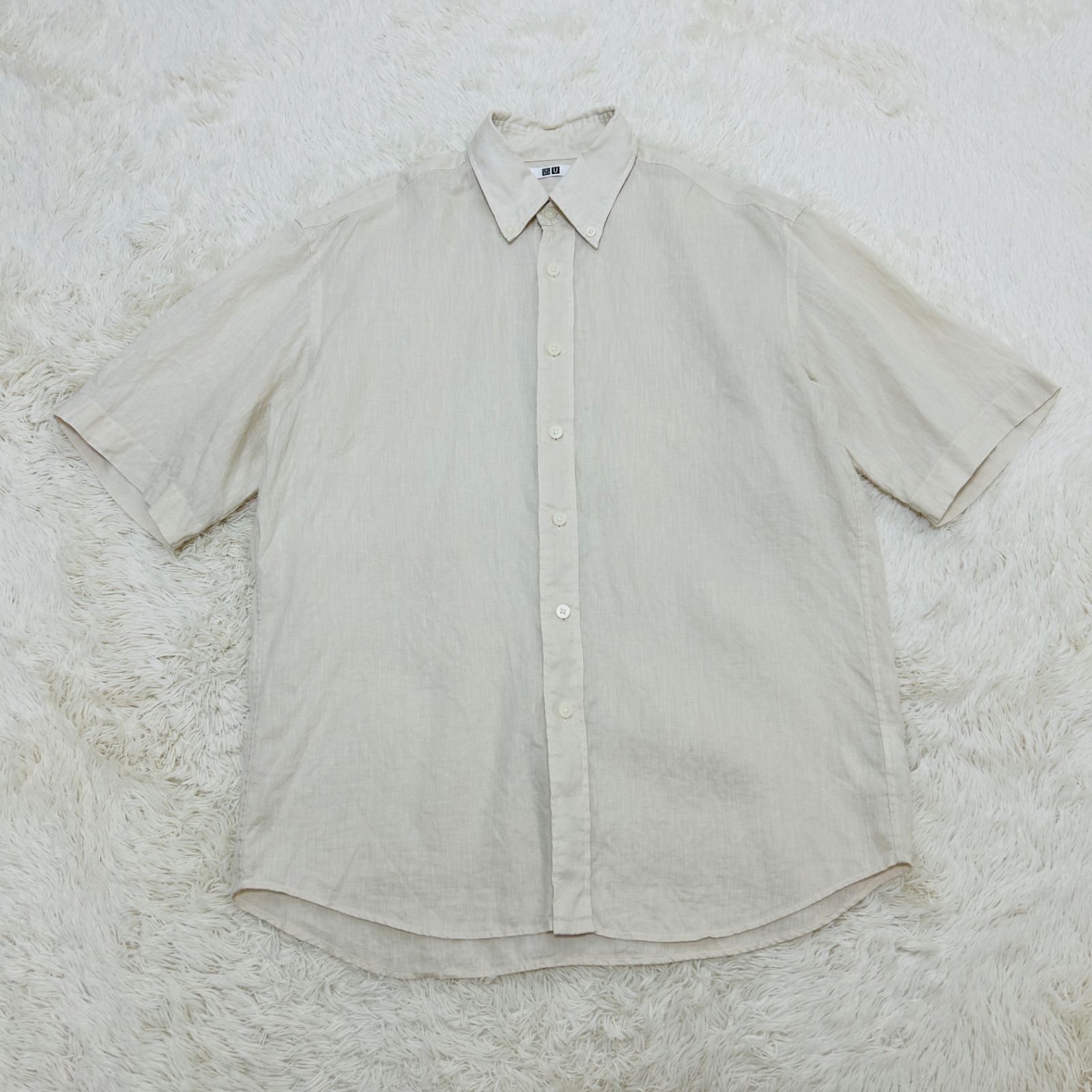 美品】UNIQLO U ユニクロユー プレミアムリネンワイドフィットシャツ M 