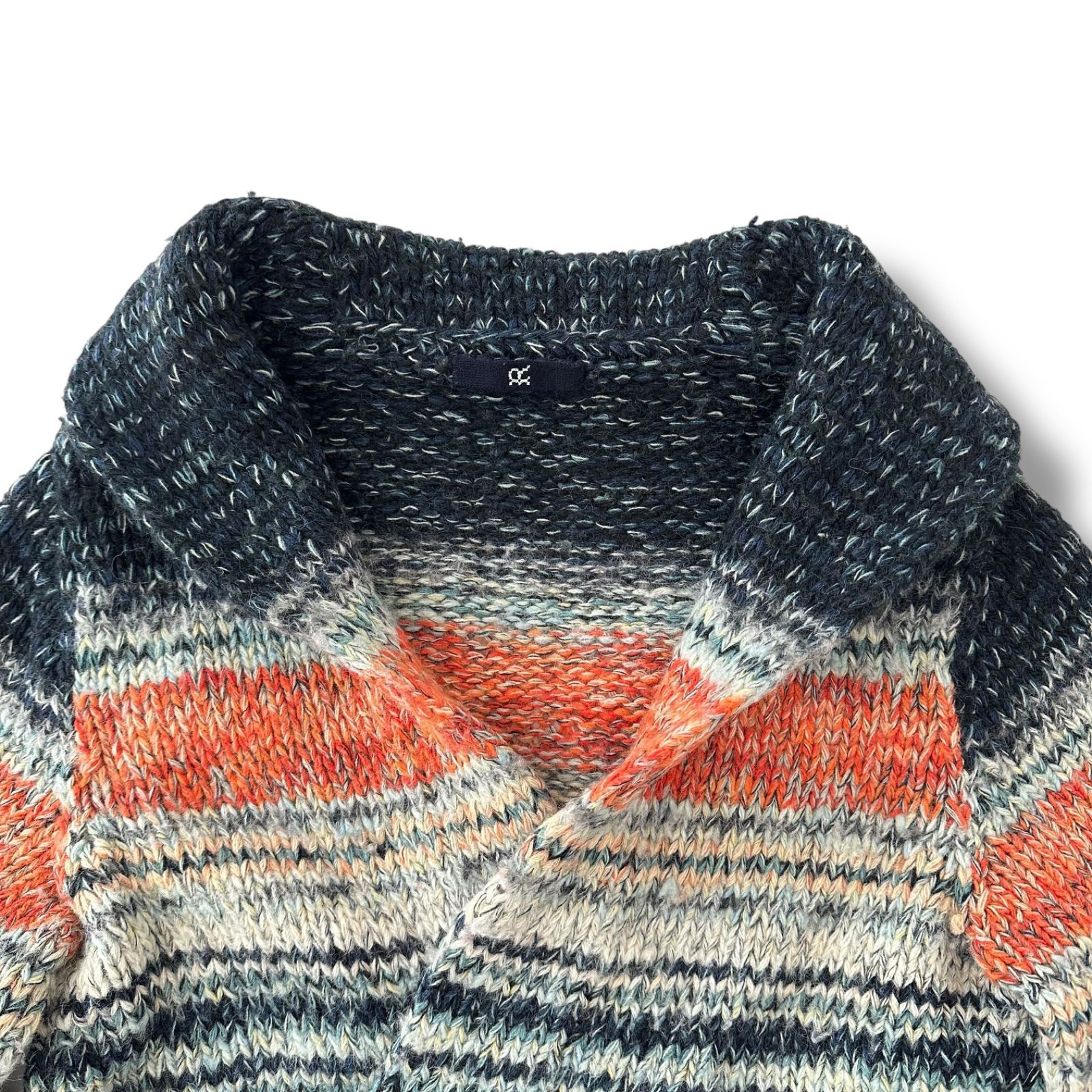 45R アルパカ混 ニット ガウンカーディガン マルチカラーボーダー