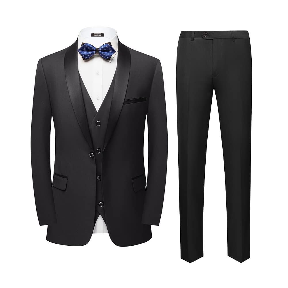 Size 4XL_Color ブラック PKTIME メンズスーツ スリーピーススーツ コート ベスト パンツ ブラック XXXXL コード