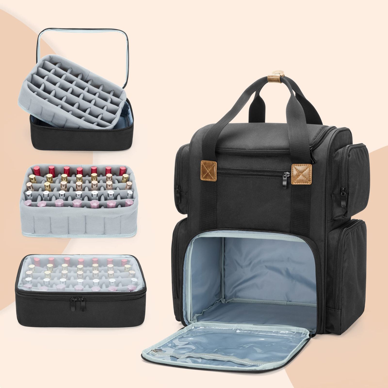  在庫 リュック 70ボトル用 15 ml 大容量 マニキュアケース プロ ネイルライト ネイル道具 BAFASO 収納 3 WAY 黒 その他 メイク道具 化粧小物