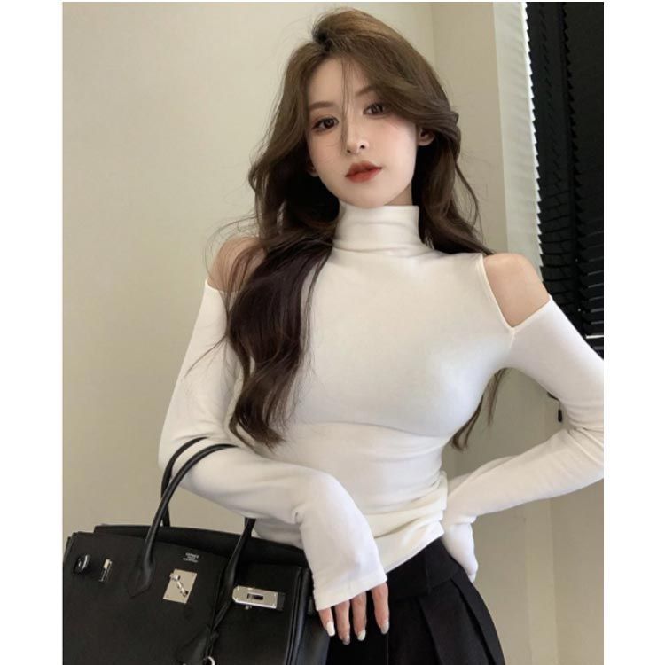 トレンド トップス 韓国風 オルチャン Tシャツ カットソー 袖あり 半袖 タートルネック ハイネック ストレート タイト スリム 細身 かわいい 可愛い 大人可愛い dk111d3_1.jpg