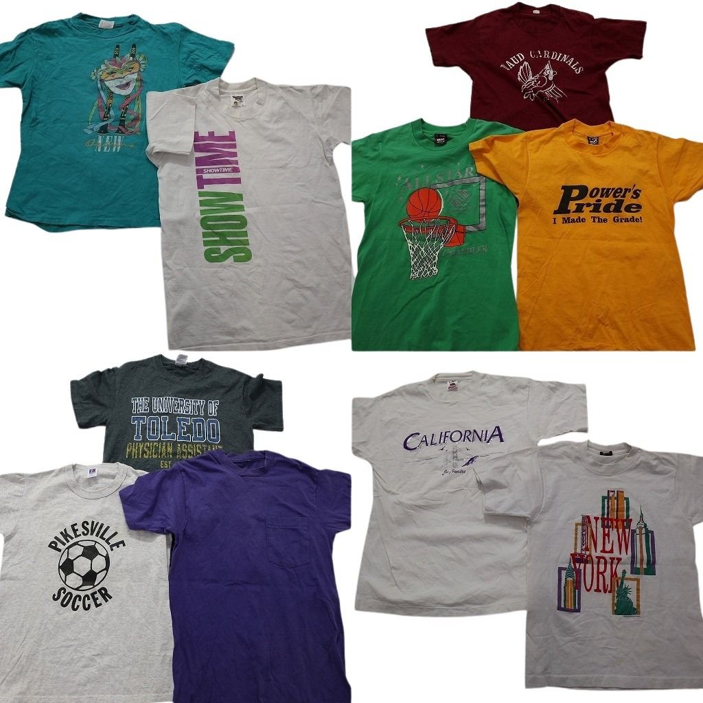 古着卸 まとめ売り ～90s　オールド 半袖Tシャツ 10枚セット (メンズ S /M ) シングルステッチ」カレッジ風 ラッセル 中古 古着 MY7889