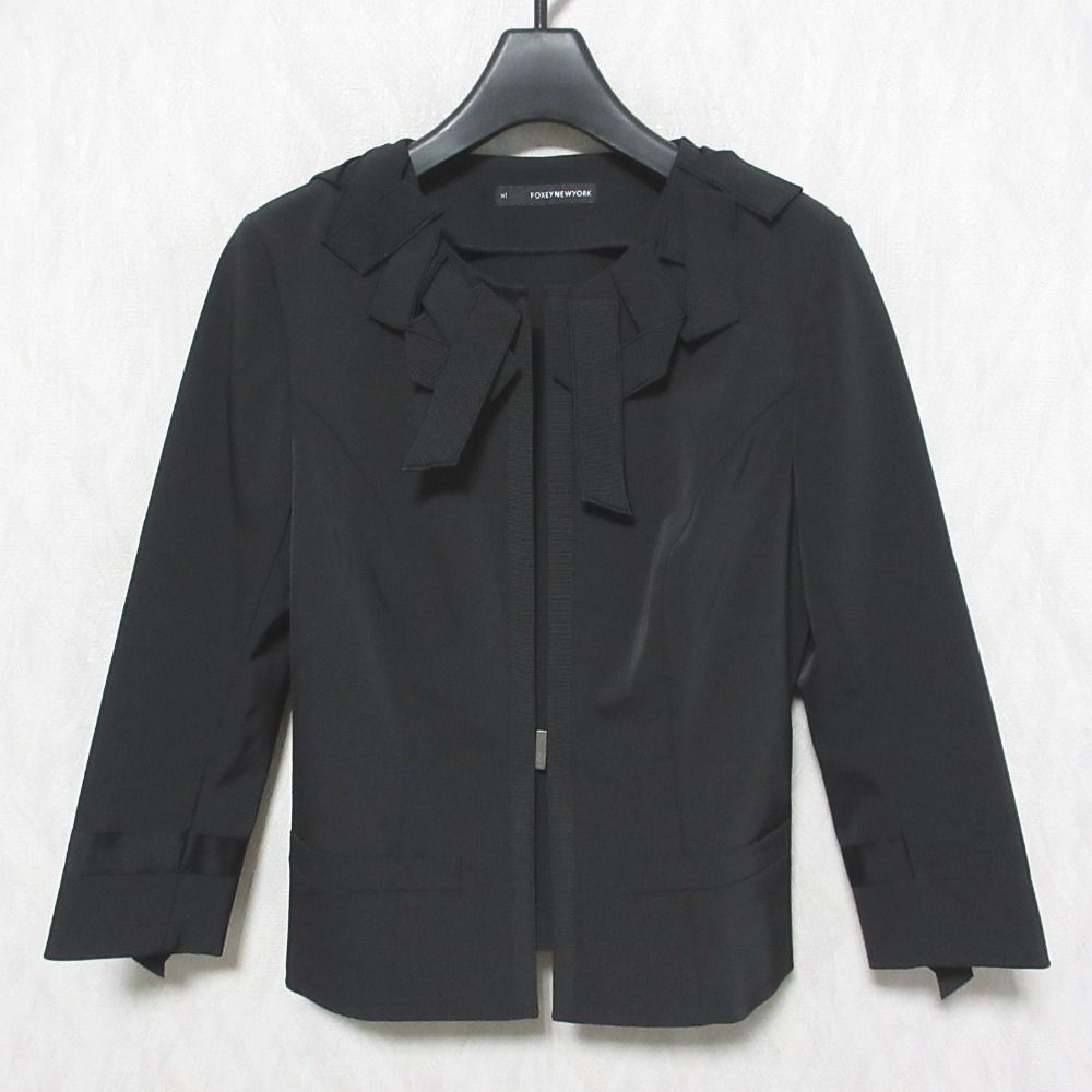 フォクシーニューヨーク / ノーカラージャケット 38 ストレッチ 黒
