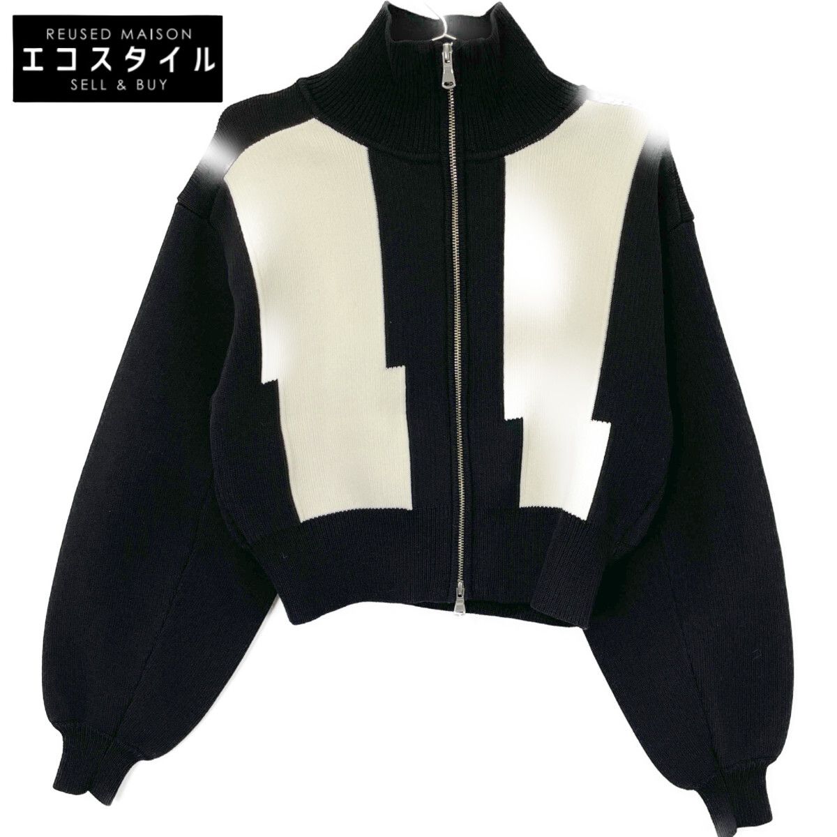 Adam et Rope アダムエロペ 24AW ﾌﾞﾗｯｸ ｼｮｰﾄｼﾞｬｶｰﾄﾞﾄﾞﾗｲﾊﾞｰｽﾞﾆｯﾄ F