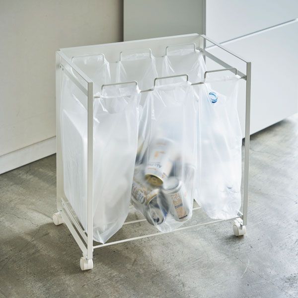 tower 山崎実業 蓋付き目隠し分別ダストワゴン ゴミ箱 3分別 ホワイト